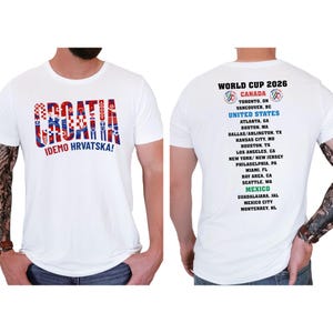 a white t-shirt with text and graphics related to the Croatia World Cup.
