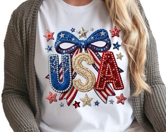 Patriotic USA Shirt, Fourth of July Bow Tee, Coquette America Shirt, Red White Blue USA Tee, Independence Day Shirt