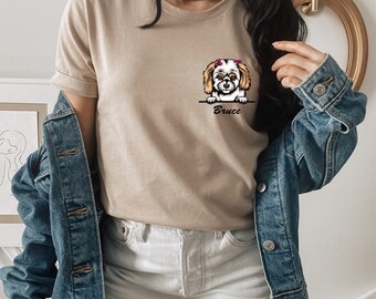 Shih Tzu Dog Mom T-Shirt, Custom T-Shirt for Dog Mom, Mothers Day Gift, Shih Tzu in Pocket, Personalized Dog Name Shirt, Mom Present, A388