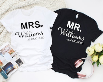 Mr. and Mrs. Shirt, Matching Husband and Wife Hoodie. Wedding Gift, Anniversary Shirts, Honeymoon Shirts.