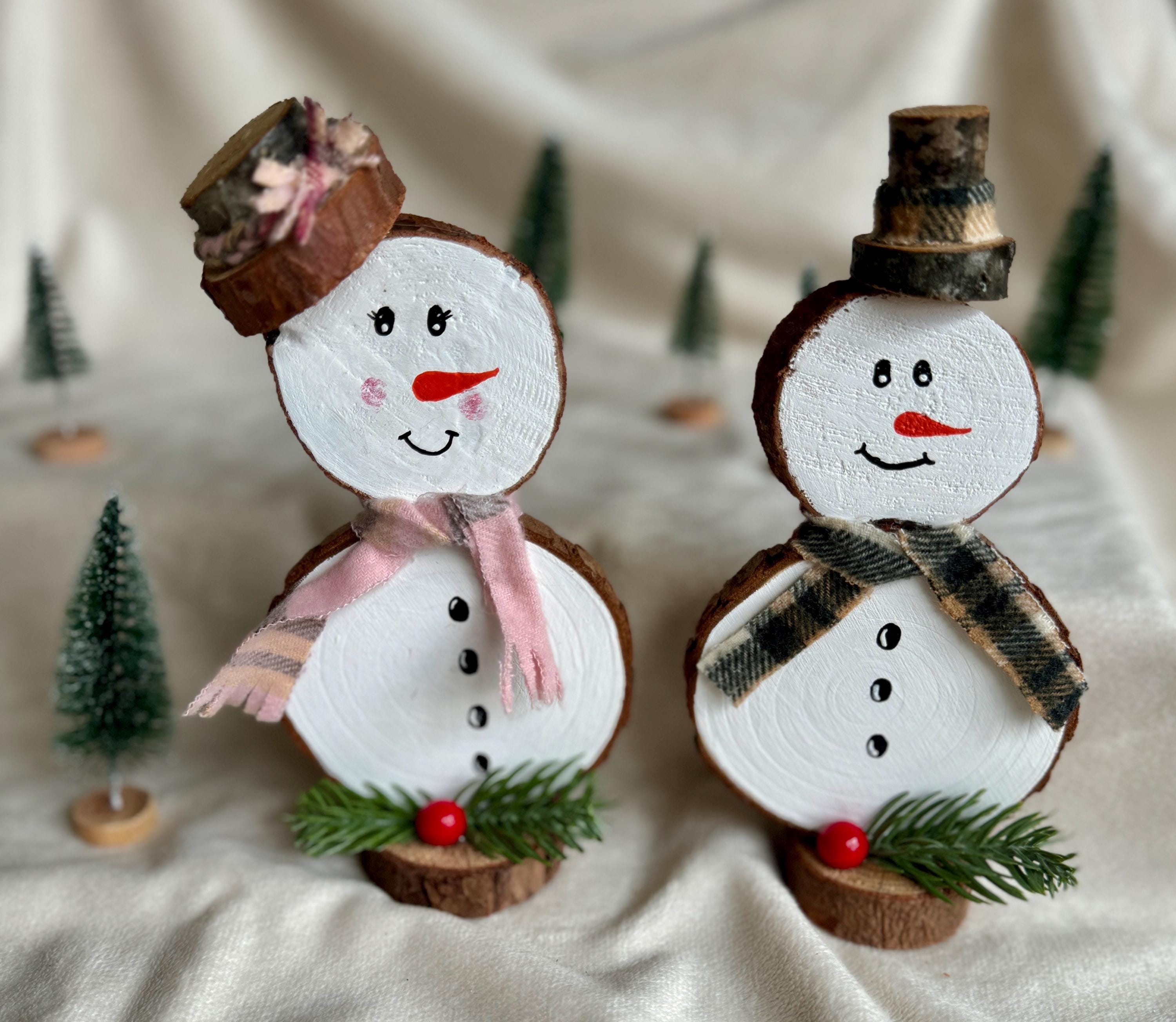 スノーマン木製オブジェ Snowman Wood Slices - Etsy