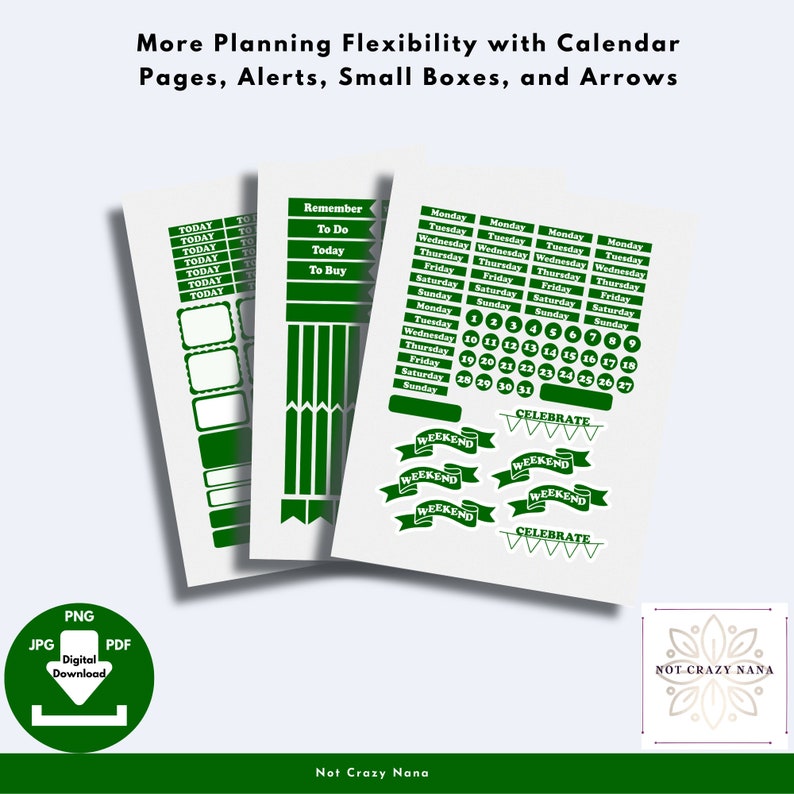 dark green printable classic happy planner weekly sticker kit etsy