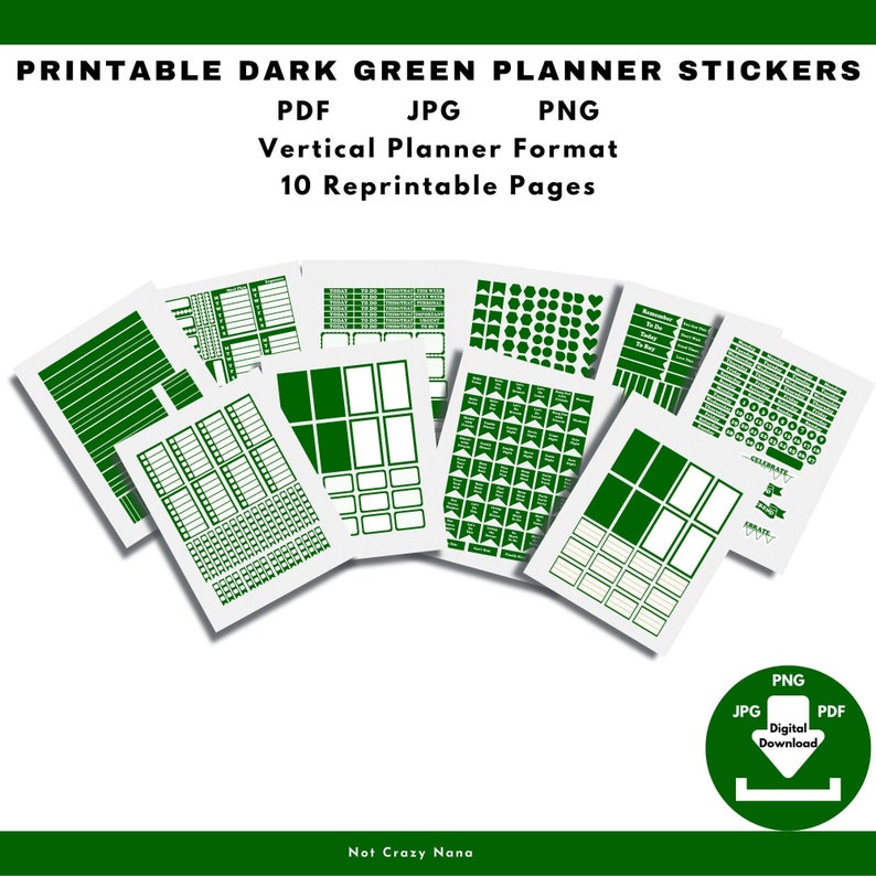 dark green printable classic happy planner weekly sticker kit etsy