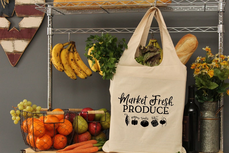 Market Fresh Produce Tote Bag Reusable Grocery Shopping Bag Etsy