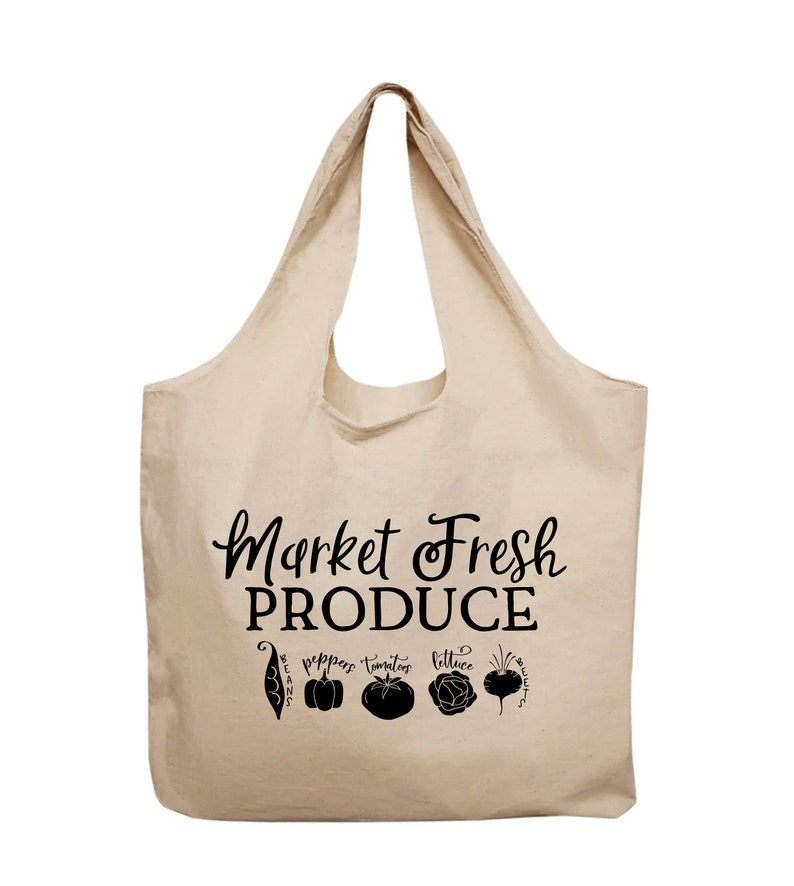 Market Fresh Produce Tote Bag Reusable Grocery Shopping Bag Etsy