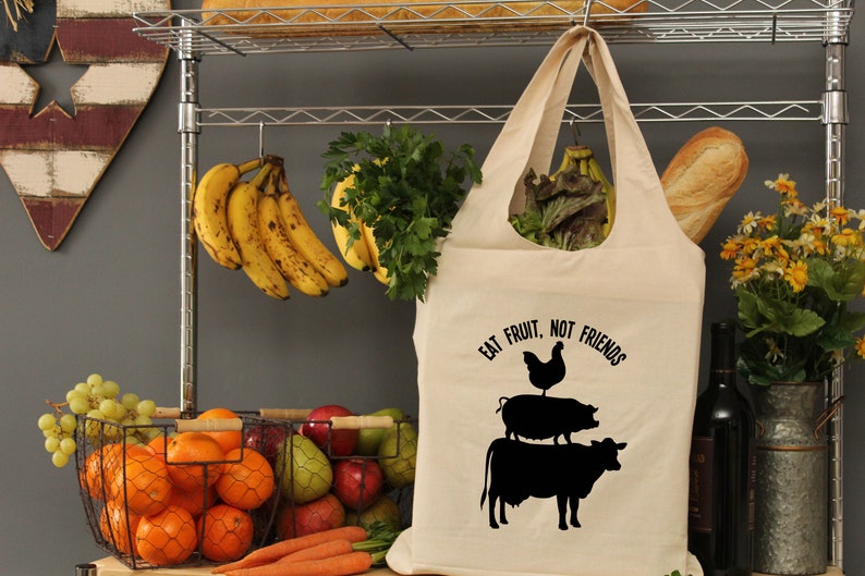 Vegan Tote Bag Happy Blue Marble Vegan Gift Eat Fruit Not Friends Organic Tote Bag Gift for Vegan Eco Friendly Gift Vegan