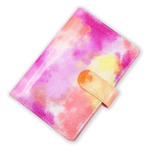 Coral & Lemon Tie Dye Holographic PU Leather A6 Budget Binder | Custom Option Available | Budget with Ira