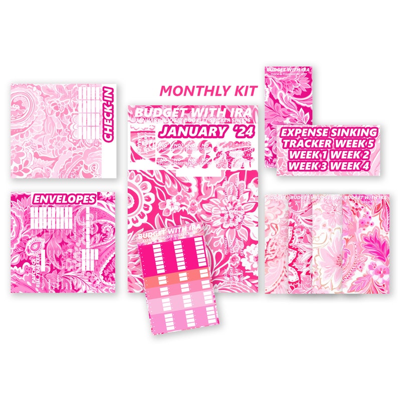 Roze Paisley-stickerset Passend bij A5 Budgetplanner Paycheck Bill Tracker, kalender, inchecken Begroting met Ira afbeelding 3