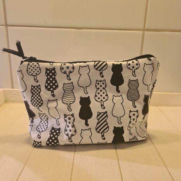 01 Kattenprint Toilettasje - Handgemaakt Make-up Tasje voor Kattenliefhebbers