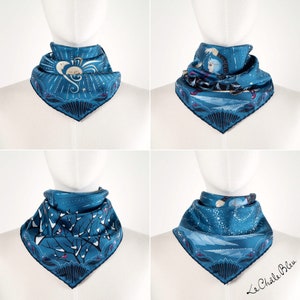 Mulberry Silk Bandana The Four Sisters. Winter, Blue. Printed Original Design by Le Châle Bleu, France. Made in Italy Gift Box Silk Scarf image 6