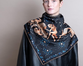 エルメス シルクスカーフ 星座 ブルー ゴールド 牡羊座 水瓶座 魚座