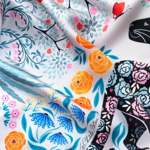 Silk Bandana Scarf &quot;The Panther and the Artist&quot; by Le Châle Bleu. Designed in France. Made in Italy. Gift Box