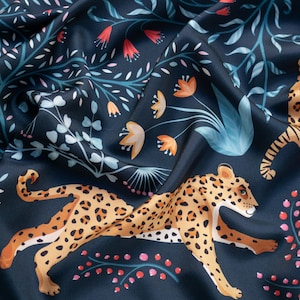 Large Silk Twill Scarf. Printed Original Design "The Tiger's Bride". French Design – Made in Italy Luxury Scarf in Gift Box by Le Châle Bleu