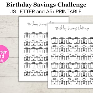Printable Birthday Savings Challenge Downloadable worksheet, Savings Challenge, Birthday Money challenge save money for presents