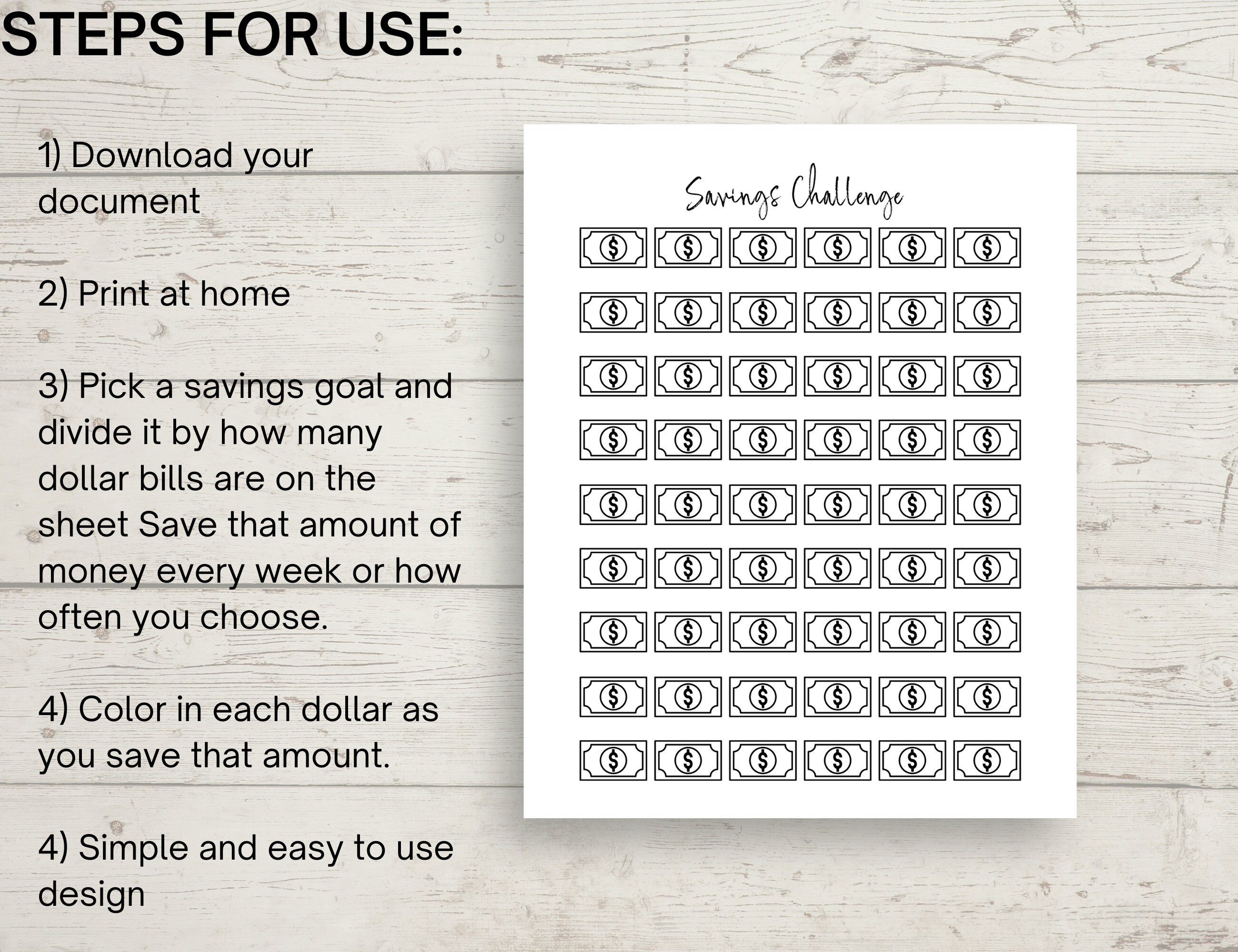 Printable Money Savings Challenge Downloadable Worksheet Savings Printable Money Savings Challenge Downloadable Worksheet Savings