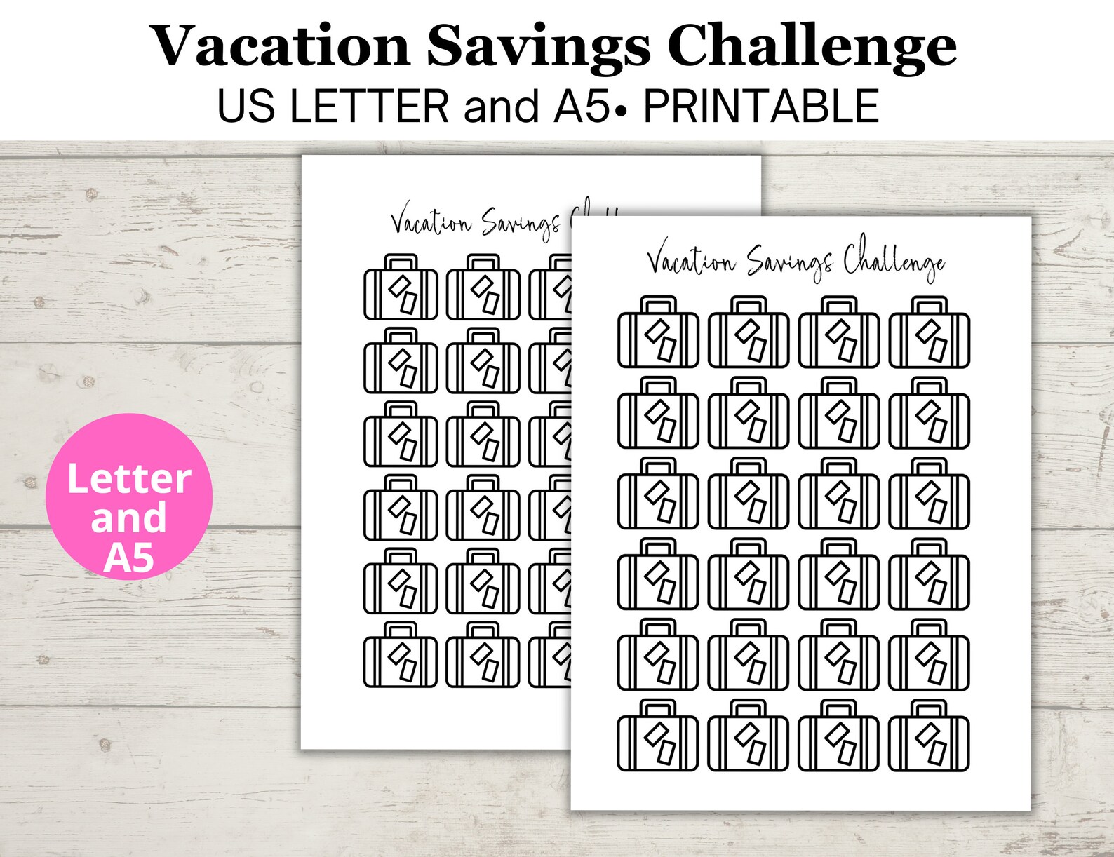 Printable Vacation Savings Challenge Downloadable Worksheet, Savings Challenge, Vacation Money ...