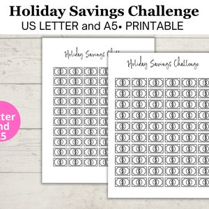 Printable Holiday Savings Challenge Downloadable worksheet, Savings Challenge, Holiday Money challenge save money