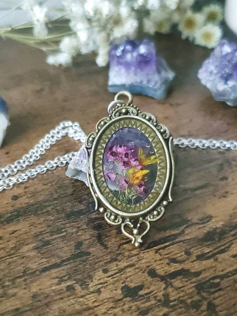 Bronze Botanical Resin Pendant Aesthetic Jewelry Real Pink Etsy