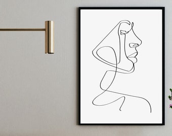 Woman Line Art, Visage, Téléchargement numérique, Une ligne, Chambre à coucher, Maison, Affiche, Art mural minimal