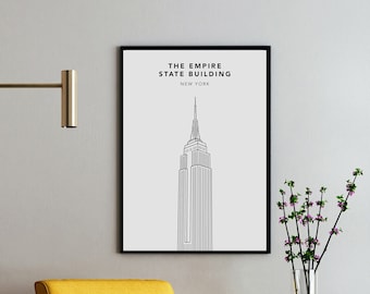 Empire State Building, Illustration numérique, Art mural imprimable, Architecture, Impression minimale, Art mural de New York