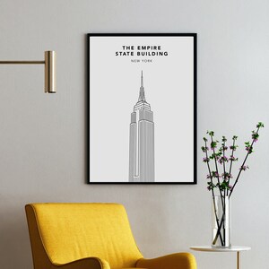 Empire State Building, Digital Illustration, Printable Wall Art, Architecture, Minimal Print, New York Wall Art