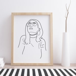 Woman Line Art, Fashion, Female Portrait Wall Art, Glasses, Line Art, Digital Download