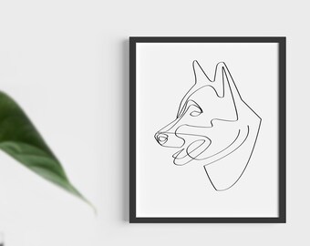 Dog Line Art, Printable, Digital Download, One Line, Home, Poster, Gift, Bedroom, Minimal Wall Art