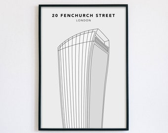 Walkie Talkie Building, 20 Fenchurch Street, Digital Illustration, Printable Wall Art, Architecture, Minimal Print, London Building Art