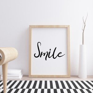 Smile Black and White Print, Modern, Typography, Minimalist, Decor, Digital Download
