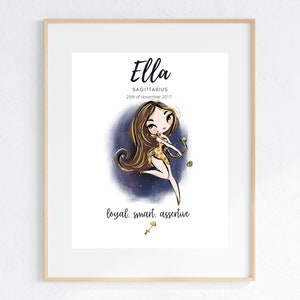Sagittarius Zodiac Name Print – Custom Star Sign Constellation Art, Personalised Astrology Gift for Kids, Birthday or Nursery Wall Decor