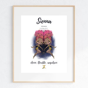 Astrologie cadeau Tweeling, Baby Naam Print, Gepersonaliseerd cadeau voor Tweeling, Astrologie Sterrenbeeld, Astrologie Cadeau voor nieuwe baby, Gepersonaliseerde naam