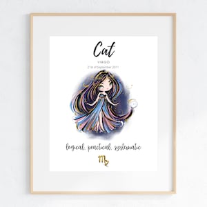 Art mural vierge, cadeau d'anniversaire vierge, art mural imprimé vierge, décor de chambre vierge, personnalité de signe vierge, meilleur cadeau pour les vierges, cadeau pour les filles