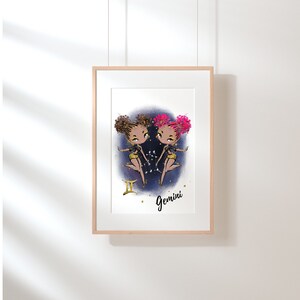 Personalised Gemini Zodiac Print – Custom Name Constellation Wall Art (Digital Download)