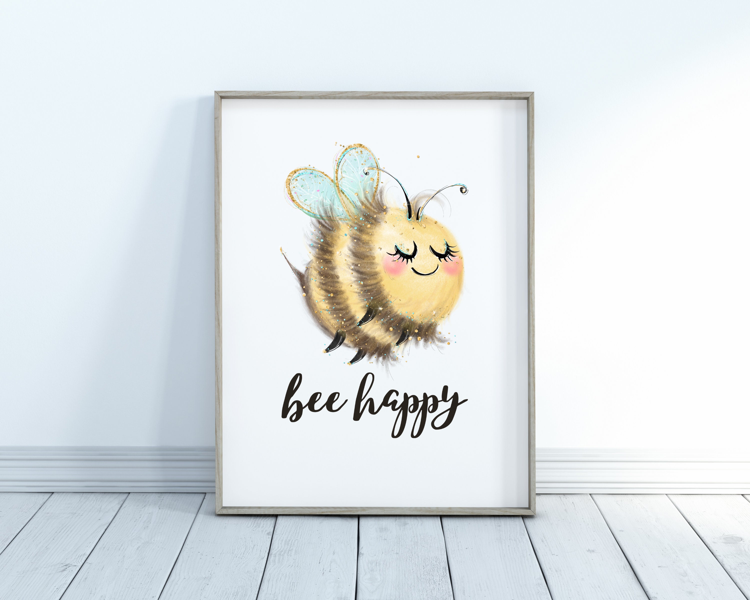 Bumble bee print Bee nursery wall art Bee happy print Bee happy printable Bee nursery print Be happy Bee happy poster Honey bee decor