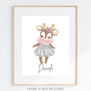 Personalised Ballerina Fawn Print – Custom Name Nursery Wall Art (Digital Download)
