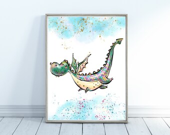 PETIT DRAGON PRINTS, Rainbow Dragon Nursery Print, Baby Name Wall Decor Art Print, Cute Animal Nursery Prints, Kids Birthday Gift