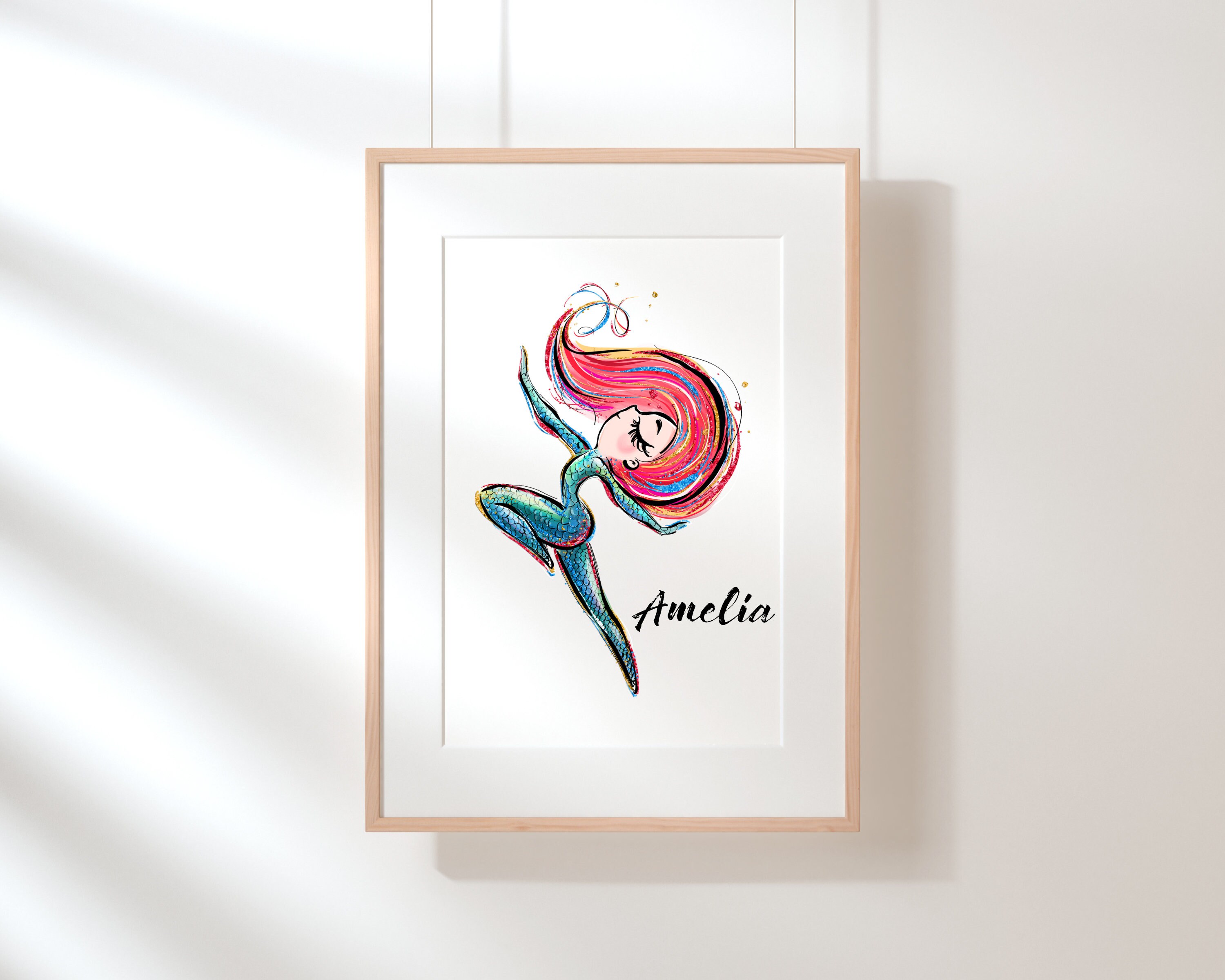 PERSONALIZED MERMAID PRINT, Custom Baby Name Print for Mermaid Nursery, Princess Mermaid Art for Girls Bed Room Above Crib Decor Gift