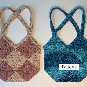 C2C Color Block Tote Bag Crochet Pattern, Checkerboard Purse Instructions