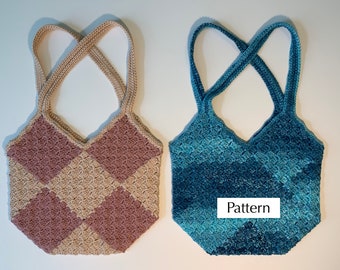 C2C Color Block Tote Bag Crochet Pattern, Checkerboard Purse Instructions