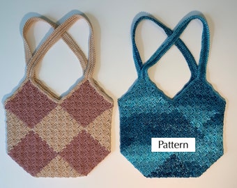 C2C Color Block Tote Bag Crochet Pattern, Checkerboard Purse
