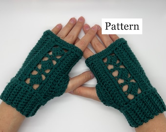 Diamond Vines Mitts Crochet Pattern, Fingerless Gloves Instructions