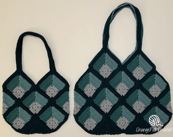 3D Squares Illusion Tote Bag Crochet Pattern, Modern Classic Purse