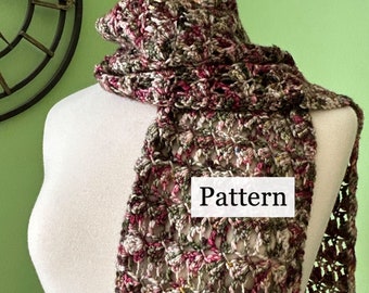 Mushroom Forest Scarf Crochet Pattern, Easy Lacy Scarf Instructions