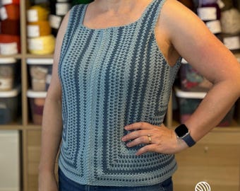 Wayfinder Tank Top Crochet Pattern, Easy Striped Sleeveless Shirt