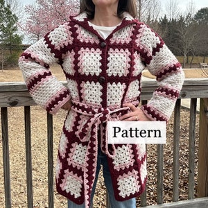 Plaid Granny Cardigan Crochet Pattern, Women's Coat Instructions