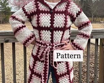 Plaid Granny Cardigan Crochet Pattern, Women's Coat Instructions