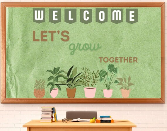 Greenery Bulletin Board Set Potted Plant Back To School Classroom...