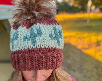 Patrón de gorro de crochet con tapiz de cactus: PDF de hilo grueso