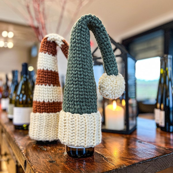 Crochet Santa Hat Wine Topper PATTERN | Crochet Wine Bag | Crochet Wine Bottle Cozy | Christmas Crochet Pattern | Crochet Gifts