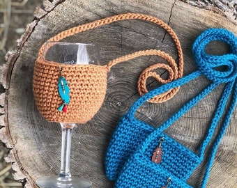 CROCHET PATTERN: Wine Glass Lanyard | Crochet Wine Tote | Wine Glass Holder | Crochet Cozy Pattern | Instant Download